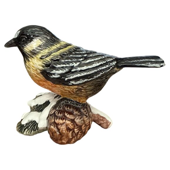 Winter Chickadee Bird Figurine on Snowy Pinecone Branch – Hand Painted 4” - Picture 4 of 7